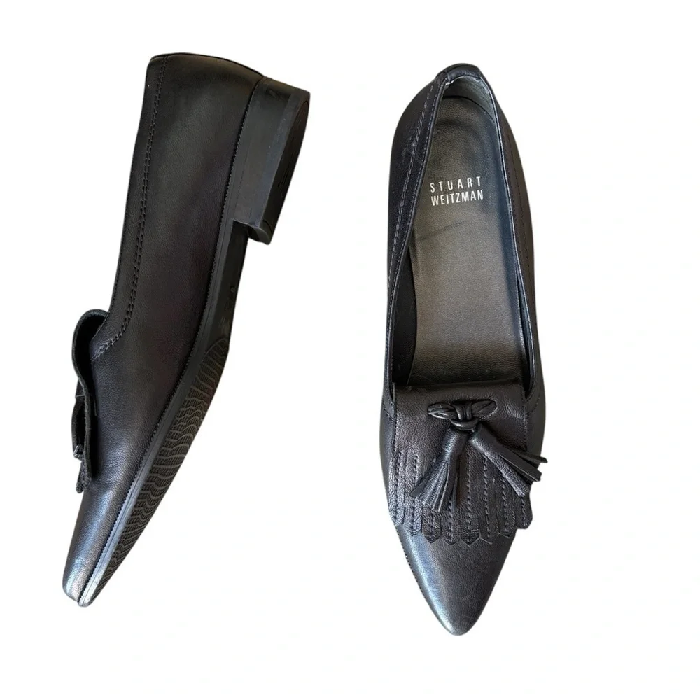 Stuart Weitzman Black Leather Avatass Pointed Toe Loafer Flats Size 7.5
